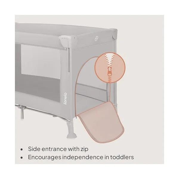 lionelo Ellen 3-in-1 Travel Cot, Co-Sleeper and Playpen from Birth | 2 Mattress Heights, Drop-Down Side, Zipped Entrance, Lockable Wheels, Mattress and Carry Bag