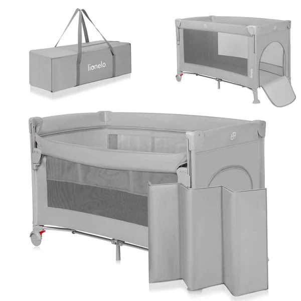 lionelo Ellen 3-in-1 Travel Cot, Co-Sleeper and Playpen from Birth | 2 Mattress Heights, Drop-Down Side, Zipped Entrance, Lockable Wheels, Mattress and Carry Bag