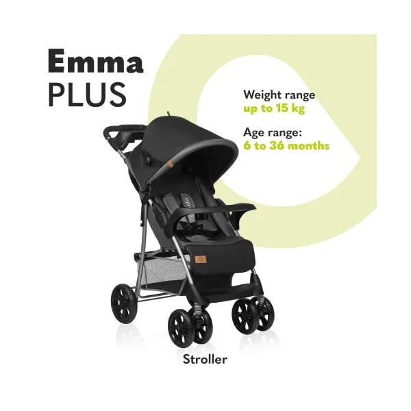 LIONELO Emma Lightweight Foldable Pushchair 6-36 Months | Lie-Flat Recline, 5-Point Harness, Compact Fold, Shock-Absorbing Wheels, XXL Canopy, Tray and Parent Bag