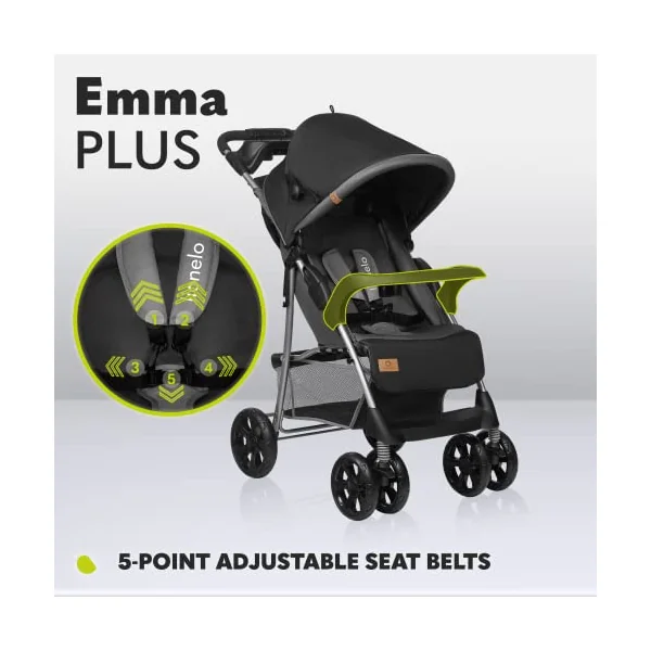 LIONELO Emma Lightweight Foldable Pushchair 6-36 Months | Lie-Flat Recline, 5-Point Harness, Compact Fold, Shock-Absorbing Wheels, XXL Canopy, Tray and Parent Bag