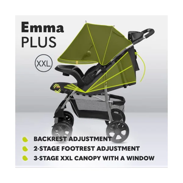 LIONELO Emma Lightweight Foldable Pushchair 6-36 Months | Lie-Flat Recline, 5-Point Harness, Compact Fold, Shock-Absorbing Wheels, XXL Canopy, Tray and Parent Bag