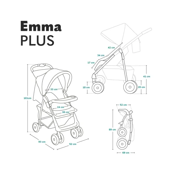 LIONELO Emma Lightweight Foldable Pushchair 6-36 Months | Lie-Flat Recline, 5-Point Harness, Compact Fold, Shock-Absorbing Wheels, XXL Canopy, Tray and Parent Bag