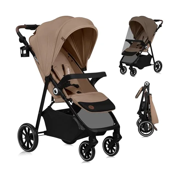 LIONELO Emma One Lightweight Foldable Pushchair up to 22 kg | From 6 Months, Lie-Flat Recline, One-Hand Fold, 360° Wheels, Full Suspension, UPF50+ Canopy, Cup Holder and Mosquito Net