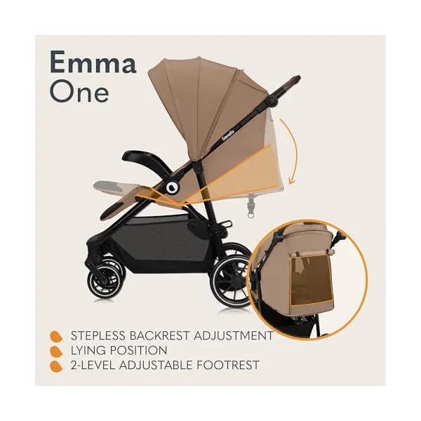 LIONELO Emma One Lightweight Foldable Pushchair up to 22 kg | From 6 Months, Lie-Flat Recline, One-Hand Fold, 360° Wheels, Full Suspension, UPF50+ Canopy, Cup Holder and Mosquito Net