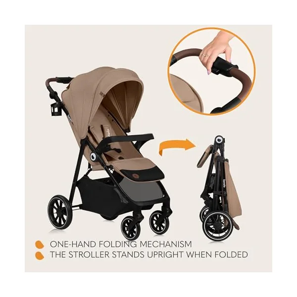 LIONELO Emma One Lightweight Foldable Pushchair up to 22 kg | From 6 Months, Lie-Flat Recline, One-Hand Fold, 360° Wheels, Full Suspension, UPF50+ Canopy, Cup Holder and Mosquito Net