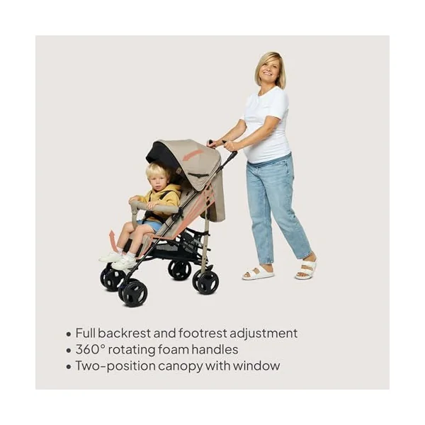 LIONELO Irma Lightweight Foldable Pushchair up to 15 kg | Multi-Position Reclining Seat, Adjustable Footrest, 5-Point Harness, One-Foot Rear Brake, Large Basket and Compact Fold
