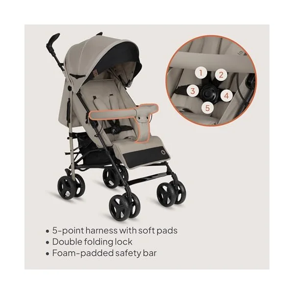LIONELO Irma Lightweight Foldable Pushchair up to 15 kg | Multi-Position Reclining Seat, Adjustable Footrest, 5-Point Harness, One-Foot Rear Brake, Large Basket and Compact Fold