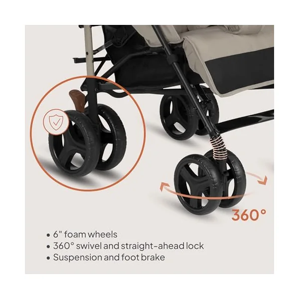 LIONELO Irma Lightweight Foldable Pushchair up to 15 kg | Multi-Position Reclining Seat, Adjustable Footrest, 5-Point Harness, One-Foot Rear Brake, Large Basket and Compact Fold