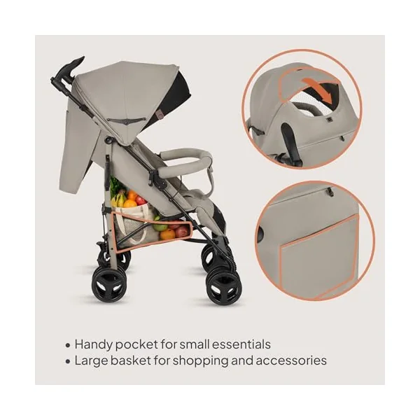 LIONELO Irma Lightweight Foldable Pushchair up to 15 kg | Multi-Position Reclining Seat, Adjustable Footrest, 5-Point Harness, One-Foot Rear Brake, Large Basket and Compact Fold
