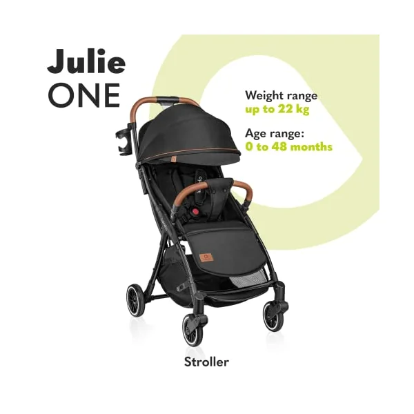 LIONELO Julie One Lightweight Foldable Pushchair up to 22 kg | Lie-Flat Recline, Ventilated Adjustable Backrest, Extended Canopy, Footmuff, Mosquito Net and Compact Fold