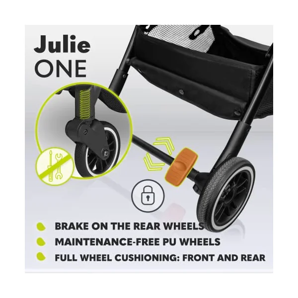 LIONELO Julie One Lightweight Foldable Pushchair up to 22 kg | Lie-Flat Recline, Ventilated Adjustable Backrest, Extended Canopy, Footmuff, Mosquito Net and Compact Fold