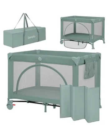 LIONELO Laura 2-in-1 Travel Cot and Playpen from Birth | To 3 Years, 2 Mattress Levels, Foam Mattress, Side Door, Lockable Wheels and Carry Bag