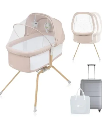 lionelo Malin 3-in-1 Baby Cradle and Travel Cot up to 9 kg | Patented Lockable Rocking System, Adjustable Incline Mattress, Breathable Mesh, Quick Fold, Canopy and Travel Bag