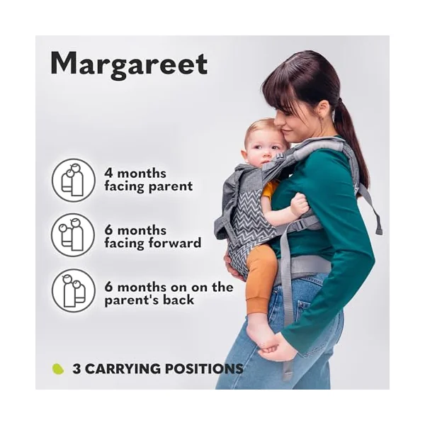 LIONELO Margareet Ergonomic Baby Carrier | Retractable Design, 3 Carrying Positions, Correct Position of the Baby, Retractable Bonnet, Double Protection