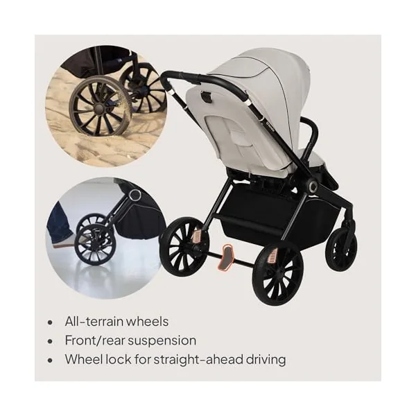 LIONELO Mika Plus All-Terrain Pushchair 6-48 Months up to 22 kg | Reversible Lie-Flat Seat, Front and Rear Suspension, XXL Water-Repellent UPF50+ Canopy and Large Shopping Basket