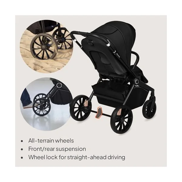LIONELO Mika Plus All-Terrain Pushchair 6-48 Months up to 22 kg | Reversible Lie-Flat Seat, Front and Rear Suspension, XXL Water-Repellent UPF50+ Canopy and Large Shopping Basket