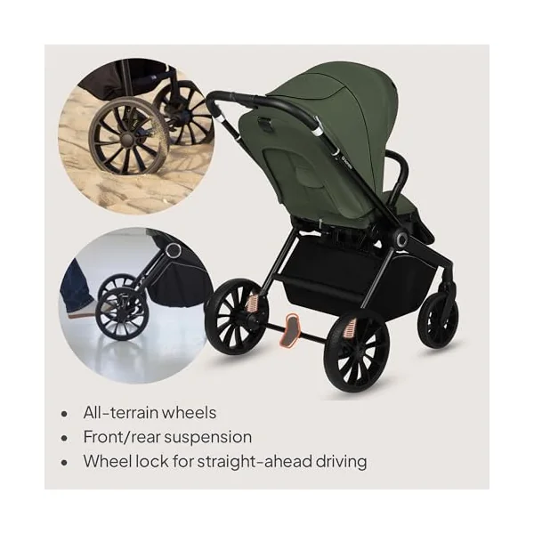 LIONELO Mika Plus All-Terrain Pushchair 6-48 Months up to 22 kg | Reversible Lie-Flat Seat, Front and Rear Suspension, XXL Water-Repellent UPF50+ Canopy and Large Shopping Basket