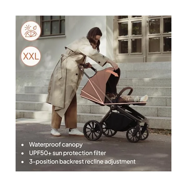 LIONELO Mika Plus All-Terrain Pushchair 6-48 Months up to 22 kg | Tilting backrest with reclining position, Canopy XXL UPF50+ waterproof, compact one-handed foldable, spacious basket