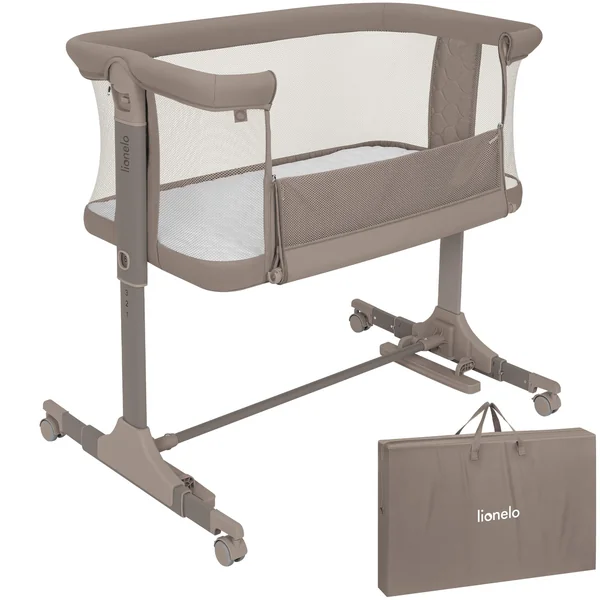 lionelo Pari 3-in-1 Bedside Cot and Rocking Bassinet from Birth | 6 Height Levels, Drop-Down Side, Incline Mattress, Lockable Wheels, Breathable Mesh and Travel Bag