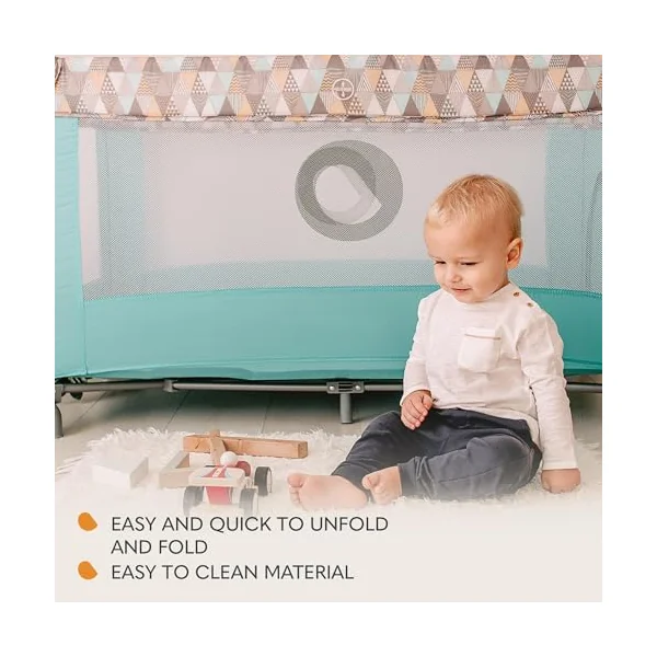 lionelo Stefi 2-in-1 Travel Cot and Playpen from Birth | Side Zip Entrance, Breathable Mesh, LockGuard Safety, Lockable Wheels, Mattress, Foldable Frame and Carry Bag