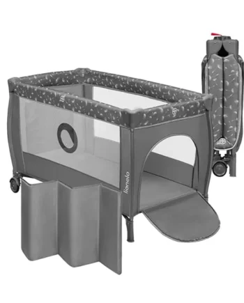 lionelo Stefi Plus Travel Cot and Playpen from Birth | 2 Mattress Levels, Side Zip Entrance, Breathable Mesh, LockGuard Safety, Wheels and Compact Fold
