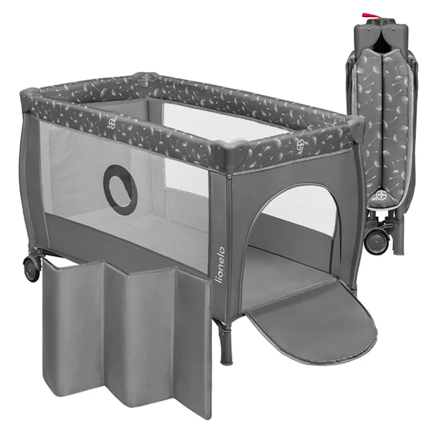 lionelo Stefi Plus Travel Cot and Playpen from Birth | 2 Mattress Levels, Side Zip Entrance, Breathable Mesh, LockGuard Safety, Wheels and Compact Fold