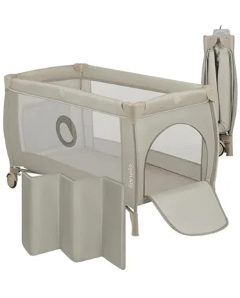 lionelo Stefi Plus Travel Cot and Playpen from Birth | 2 Mattress Levels, Side Zip Entrance, Breathable Mesh, LockGuard Safety, Wheels and Compact Fold