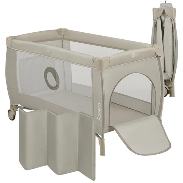 lionelo Stefi Plus Travel Cot and Playpen from Birth | 2 Mattress Levels, Side Zip Entrance, Breathable Mesh, LockGuard Safety, Wheels and Compact Fold