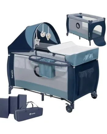 lionelo Sven Plus 2-in-1 Travel Cot and Playpen from Birth | To 36 Months, 2 Mattress Levels, Changing Table, Breathable Mesh, Side Entrance, Mosquito Net and Wheels