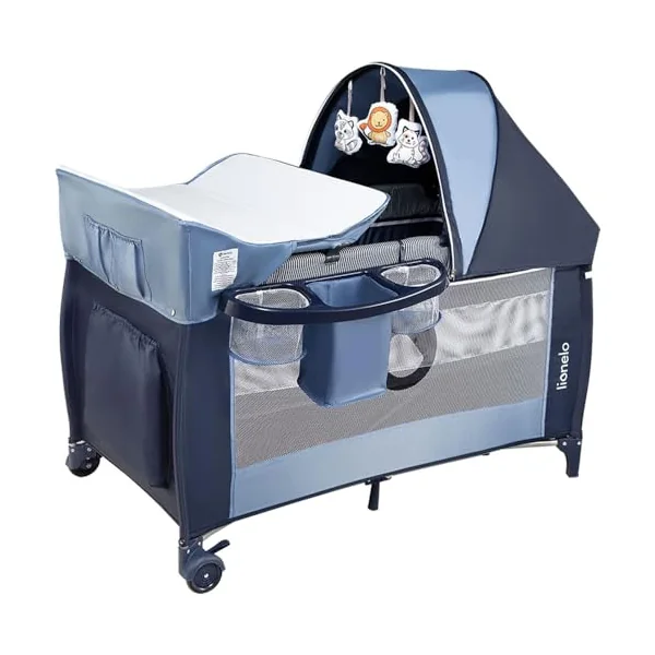 lionelo Sven Plus 2-in-1 Travel Cot and Playpen from Birth | To 36 Months, 2 Mattress Levels, Changing Table, Breathable Mesh, Side Entrance, Mosquito Net and Wheels