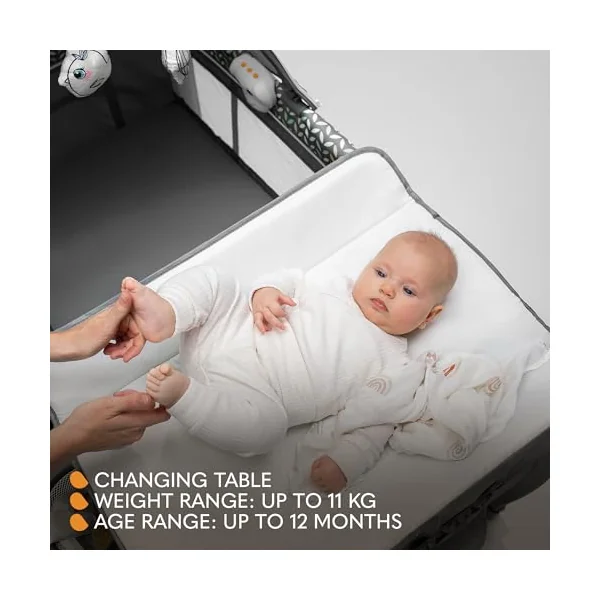 lionelo Sven Plus 2-in-1 Travel Cot and Playpen from Birth | To 36 Months, 2 Mattress Levels, Changing Table, Breathable Mesh, Side Entrance, Mosquito Net and Wheels