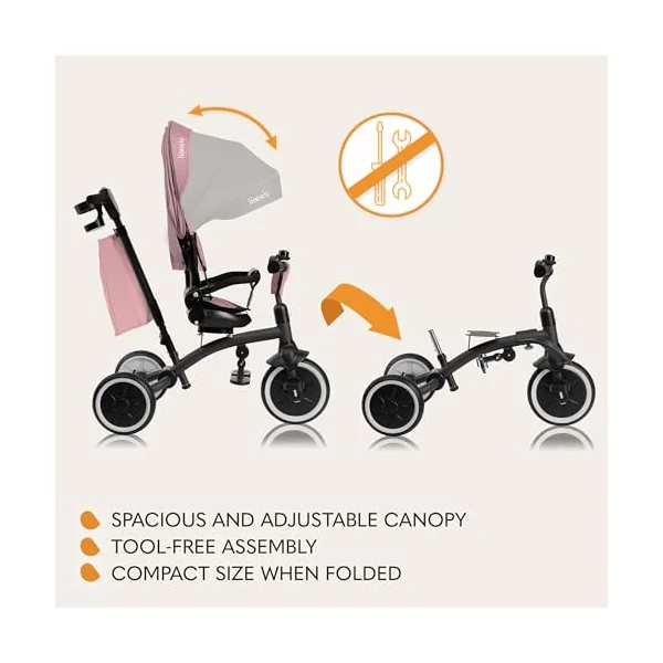 LIONELO Tris Plus 2-in-1 Tricycle and Pushchair from 9 Months | Up to 25 kg, 360° Reversible Seat, Parent Steering Handle, Free-Wheel Function, Footrest and Cup Holder