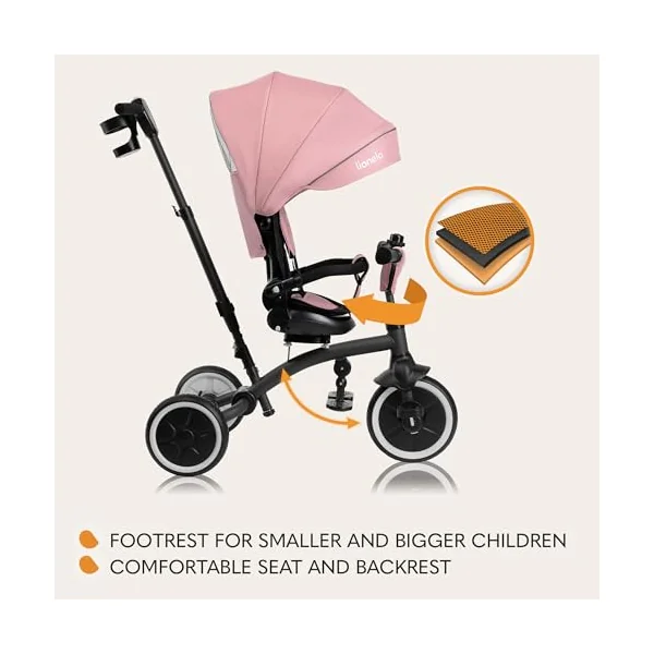 LIONELO Tris Plus 2-in-1 Tricycle and Pushchair from 9 Months | Up to 25 kg, 360° Reversible Seat, Parent Steering Handle, Free-Wheel Function, Footrest and Cup Holder
