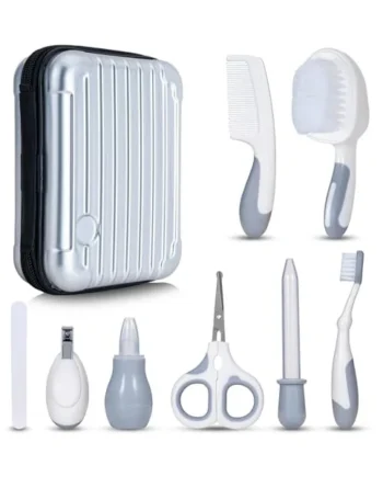 Little Angel Baby Healthcare and Grooming Kit, Safety Newborn Nursery Care Set, with Hair Brush Comb, Nail Clipper, Nasal Aspirator for Newborn Infant Baby Girls Boys White Gray