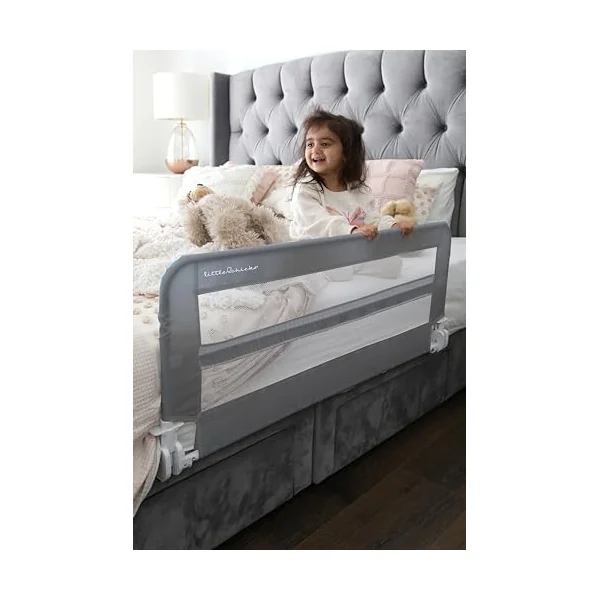 Little Chicks Sydney Toddler Bed Rail - Foldable & Portable - Suitable for Flat Beds Bases up to Queen-Size Mattress - Gray - Model CK027
