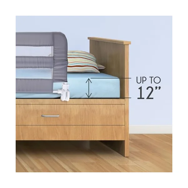 Little Chicks Sydney Toddler Bed Rail - Foldable & Portable - Suitable for Flat Beds Bases up to Queen-Size Mattress - Gray - Model CK027