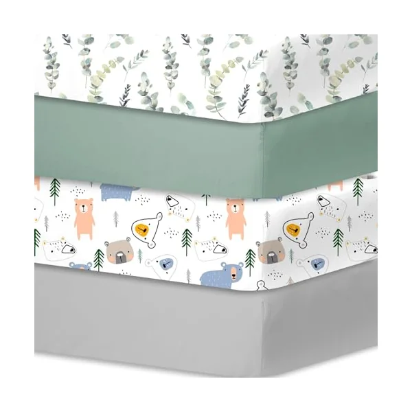 Little Grape Land cot bed sheets 140 x 70 cm fitted 4 Pack,Ultra Soft Breathable Microfibre Baby Cot Sheets, OEKO-TEX STANDARD 100 certified, Fits Standard Cot Bed Mattresses, Leaves