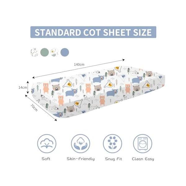 Little Grape Land cot bed sheets 140 x 70 cm fitted 4 Pack,Ultra Soft Breathable Microfibre Baby Cot Sheets, OEKO-TEX STANDARD 100 certified, Fits Standard Cot Bed Mattresses, Leaves