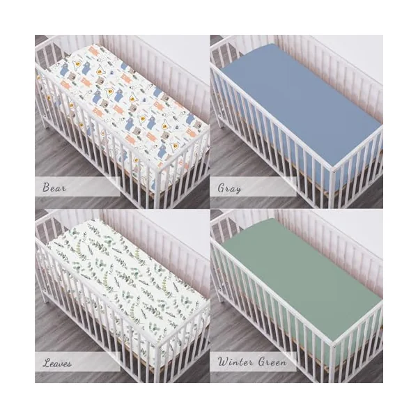 Little Grape Land cot bed sheets 140 x 70 cm fitted 4 Pack,Ultra Soft Breathable Microfibre Baby Cot Sheets, OEKO-TEX STANDARD 100 certified, Fits Standard Cot Bed Mattresses, Leaves