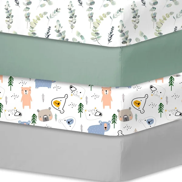 Little Grape Land cot bed sheets 140 x 70 cm fitted 4 Pack,Ultra Soft Breathable Microfibre Baby Cot Sheets, OEKO-TEX STANDARD 100 certified, Fits Standard Cot Bed Mattresses, Leaves