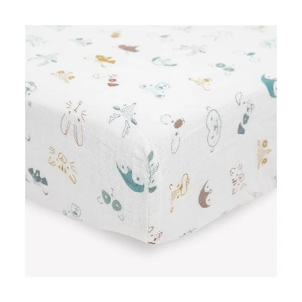 Little Unicorn Fitted Crib Sheet | Super Soft | Sized for Standard Baby Crib Mattress & Toddler Bed | Cozy Bedding Sheet for Boys and Girls | Machine Washable | 52” x 28” x 6” (Animal Crowd)