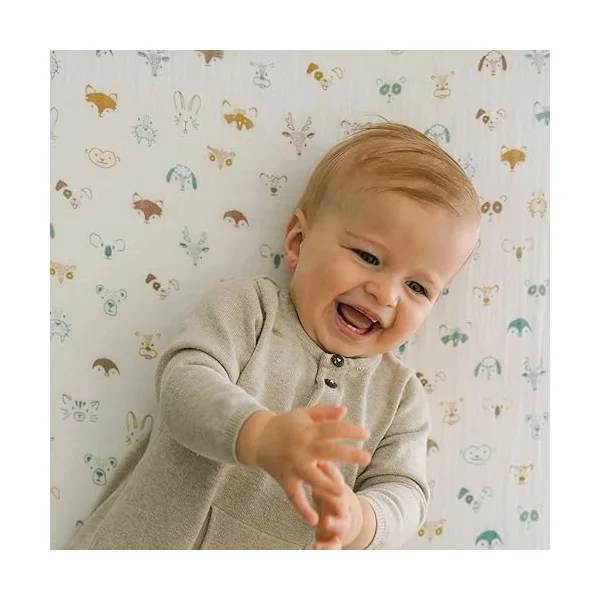 Little Unicorn Fitted Crib Sheet | Super Soft | Sized for Standard Baby Crib Mattress & Toddler Bed | Cozy Bedding Sheet for Boys and Girls | Machine Washable | 52” x 28” x 6” (Animal Crowd)