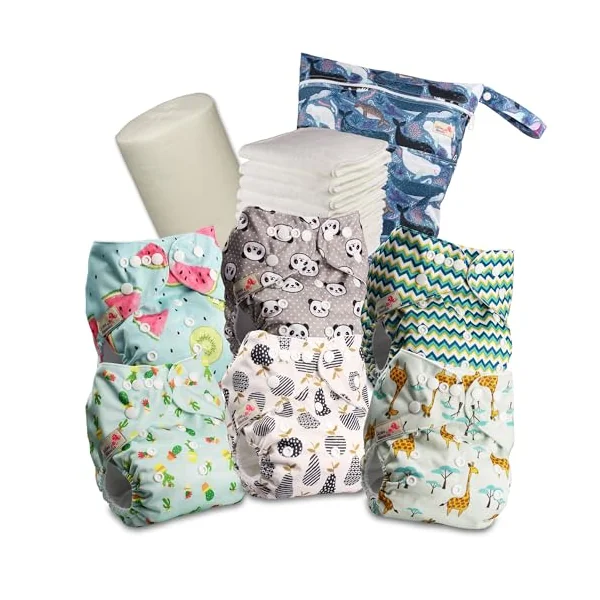Littles & Bloomz Reusable Pocket Cloth Nappies (Popper), 6-Pack Kit, 631PM6 | Gentle Comfort, Adjustable Fit 0-3Y/3-15kg, Washable & Quick-Dry, Includes 6 Microfibre Inserts, 1 Bamboo Liner & 1 Wet Bag