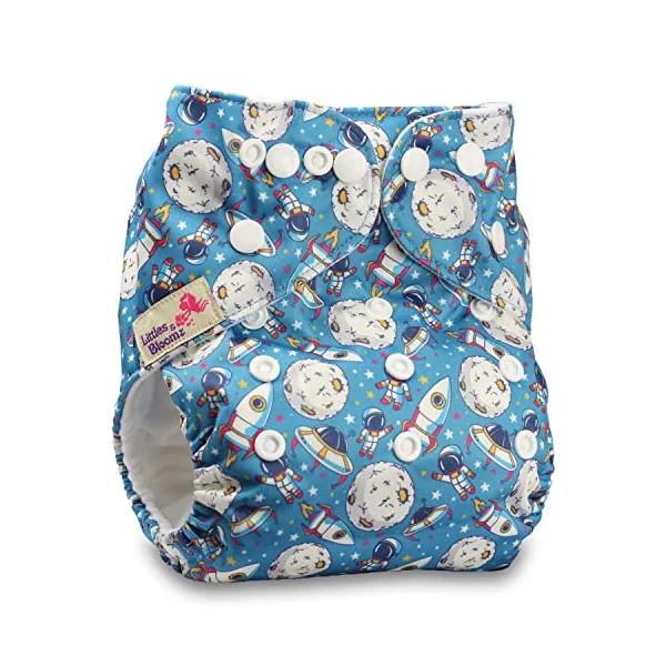 Littles & Bloomz, Reusable Pocket Cloth Nappy, Fastener: Popper, Set of 1, Pattern 25, with 1 Bamboo Insert