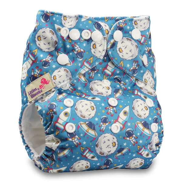 Littles & Bloomz, Reusable Pocket Cloth Nappy, Fastener: Popper, Set of 1, Pattern 25, with 1 Bamboo Insert