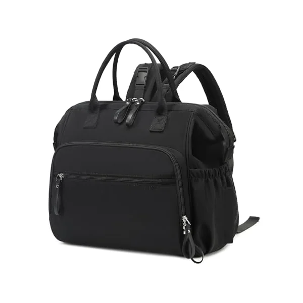 LORADI Large Changing Bag Tote, Hospital Bag (Black, L) | 14 Pockets, Convertible, Pram Clips, 3 Insulated Pockets, Water-resistant, Easy to Clean