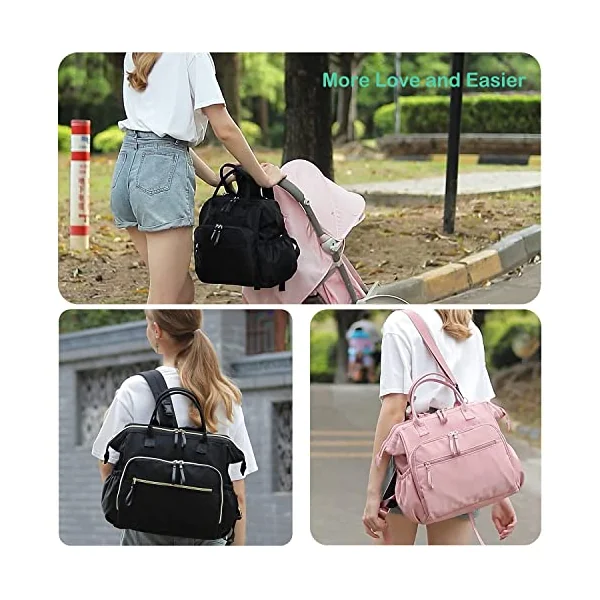 LORADI Large Changing Bag Tote, Hospital Bag (Black, L) | 14 Pockets, Convertible, Pram Clips, 3 Insulated Pockets, Water-resistant, Easy to Clean