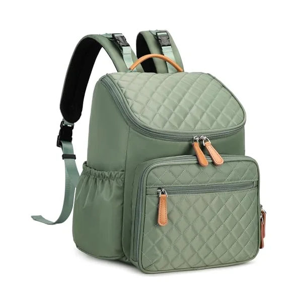 LORADI Lightweight Changing Bag Backpack, Green | Pram Clips, Insulated Pockets, Water-resistant, Easy to Clean, Durable