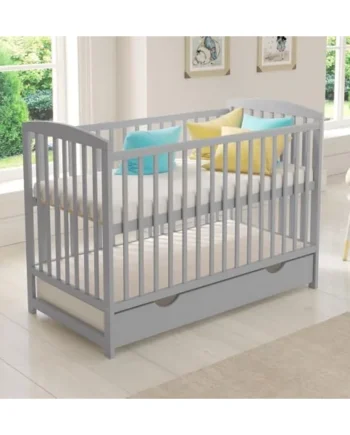 Love For Sleep JACOB Baby Cot Bed 120x60cm with Quilted Microfiber Foam Mattress – Convertible Wooden Toddler Bed with Large Drawer with Anti-Dust Cover, Guard Rail and Teething Rails (Grey)