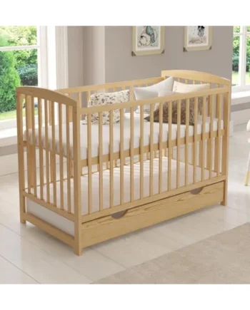 Love For Sleep JACOB Wooden Baby Cot Bed 120x60cm with Large Drawer with Anti-Dust Cover – Convertible Toddler Bed with Included Guard Rail and Teething Rails (Pine)
